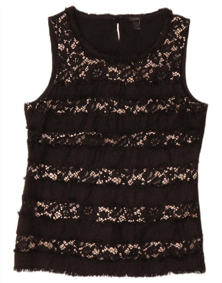 J. CREW Ärmelloses Damen-Blusenoberteil UK 10 Small Schwarz geblümte Viskose
