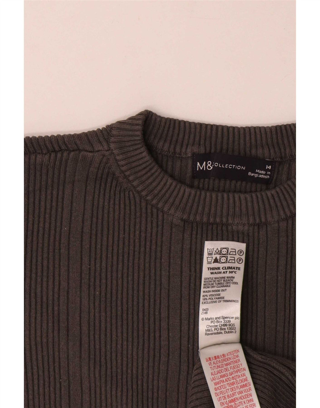 Marks & Spencer Damen Top Langarm UK 14 Mittelgraue Viskose