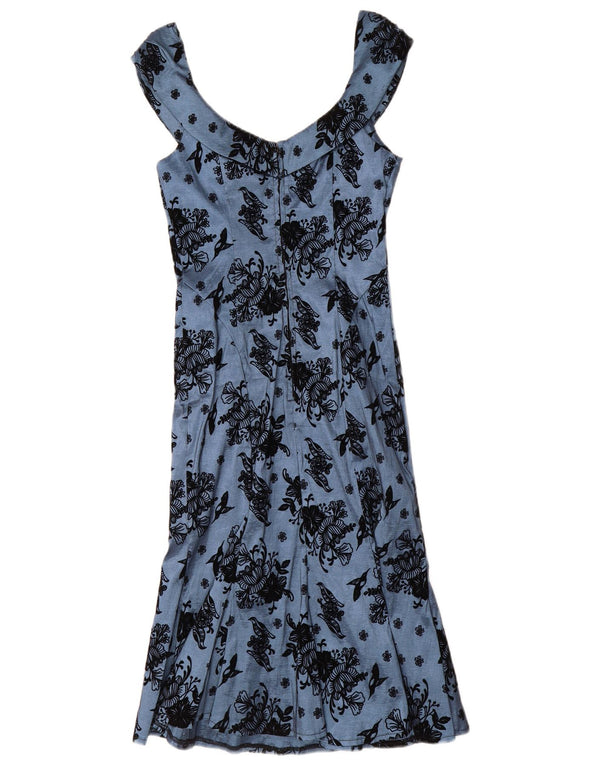 Voodoo Vixen Schulterfreies Damenkleid UK 12 Mittelblaues, geblümtes Nylon