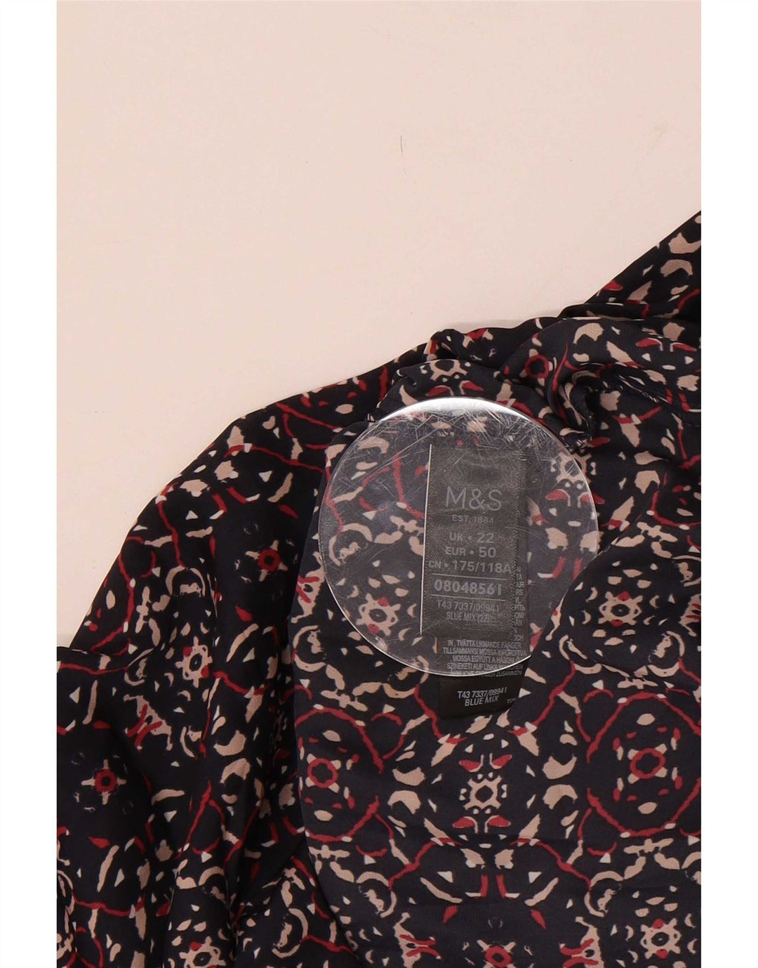 Marks & Spencer Damen-Blusenoberteil mit abstraktem Muster, UK 22 3XL, Marineblau