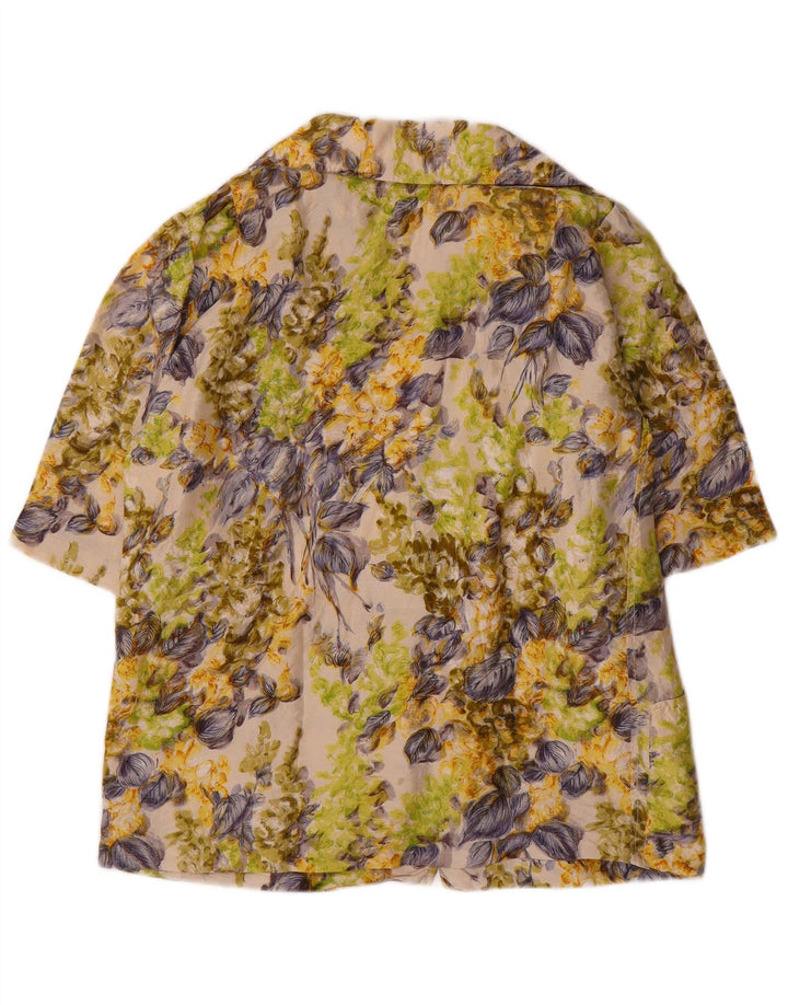 VINTAGE Damen 4-Knopf-Blazerjacke UK 16 Großes mehrfarbiges Blumenmuster