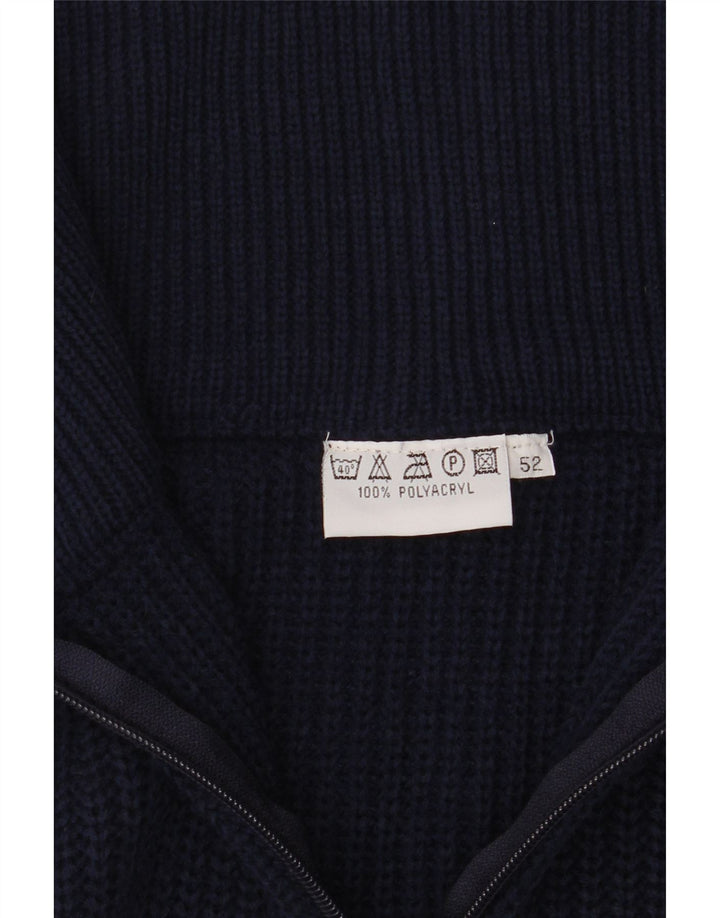 Vintage Herren-Pullover mit Reißverschluss, Größe 52, groß, marineblau, Polyacryl