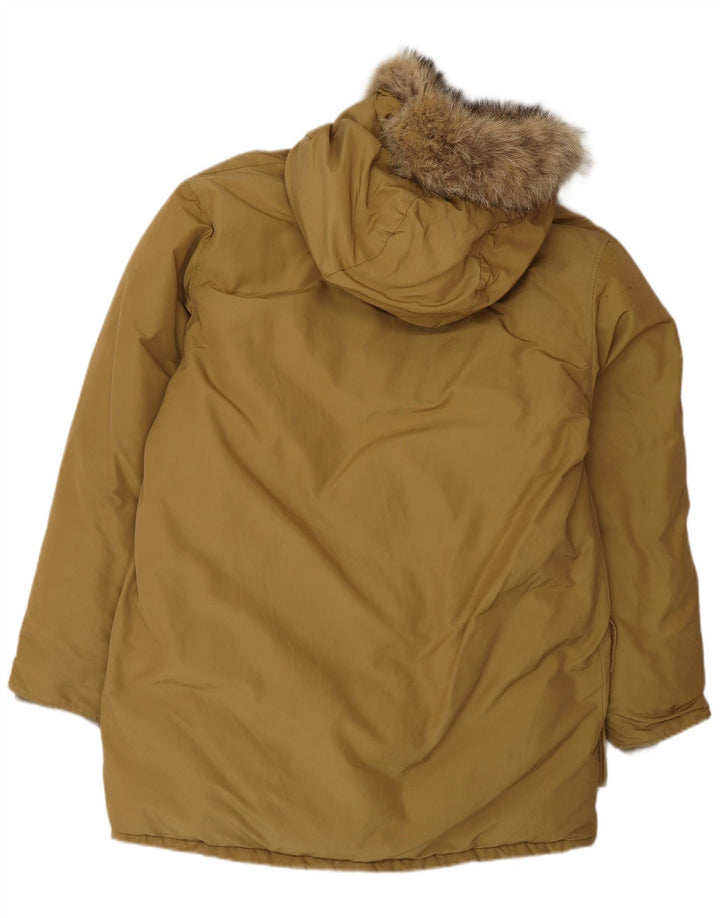 Woolrich Wattierter Herrenmantel mit Kapuze, UK 38, mittelbeige Baumwolle