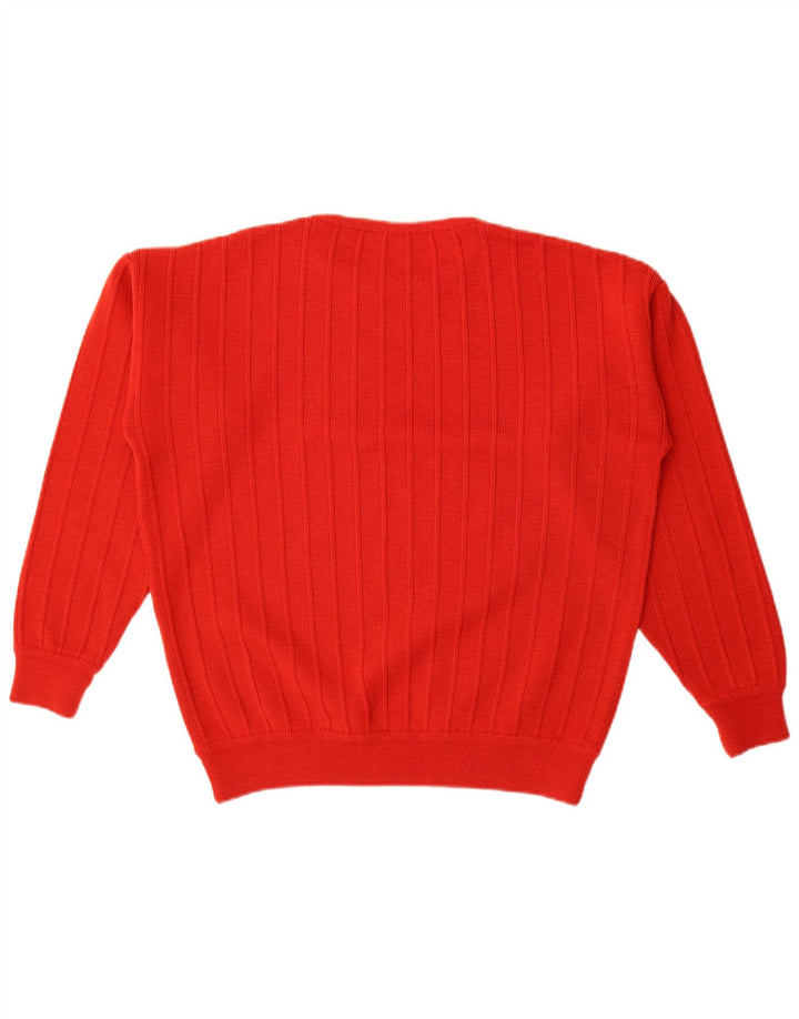 Vintage Damen Übergroßer Rundhalspullover Pullover UK 14 Mittelrot gestreift
