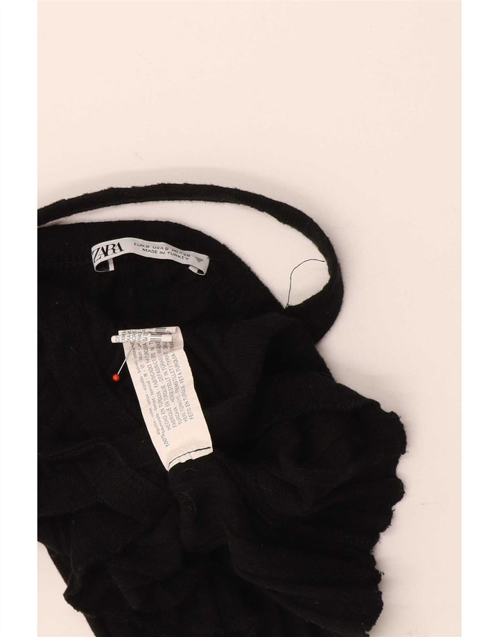 Zara Damen Crop Neckholder Top UK 8 Small Schwarze Baumwolle