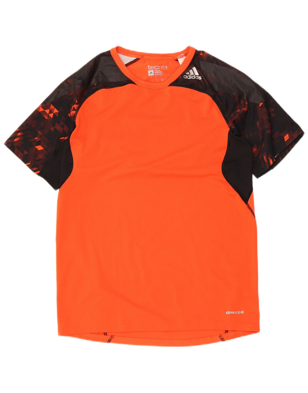 Adidas Herren Tech Fit T-Shirt Top Small Orange Colourblock Polyester