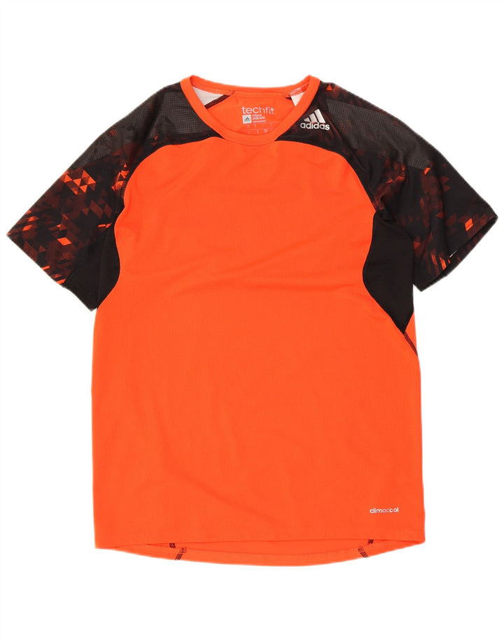 Adidas Herren Tech Fit T-Shirt Top Small Orange Colourblock Polyester
