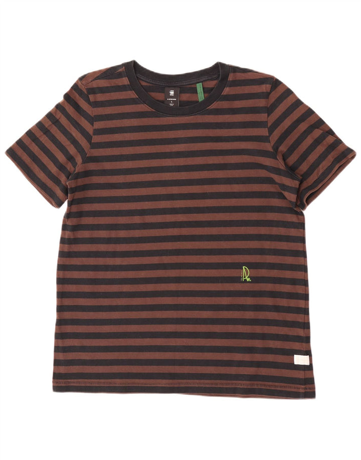 G-Star Herren T-Shirt Top Große braun gestreifte Baumwolle