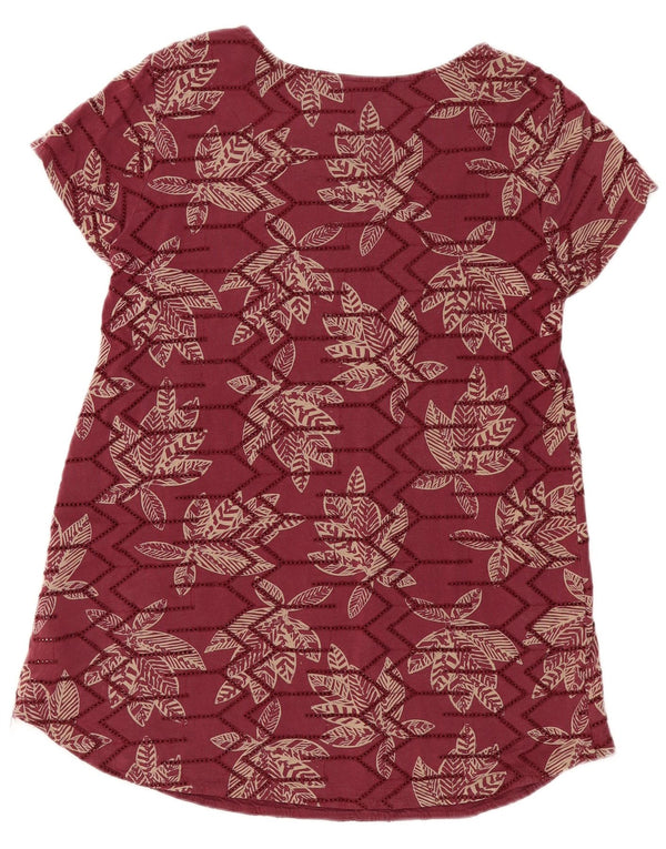 White Stuff Damen T-Shirt Top UK 16 Large Burgundy Floral Cotton