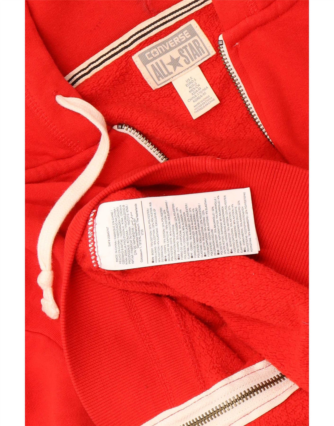 Converse Herren-Kapuzenpullover mit Reißverschluss, klein, rote Baumwolle