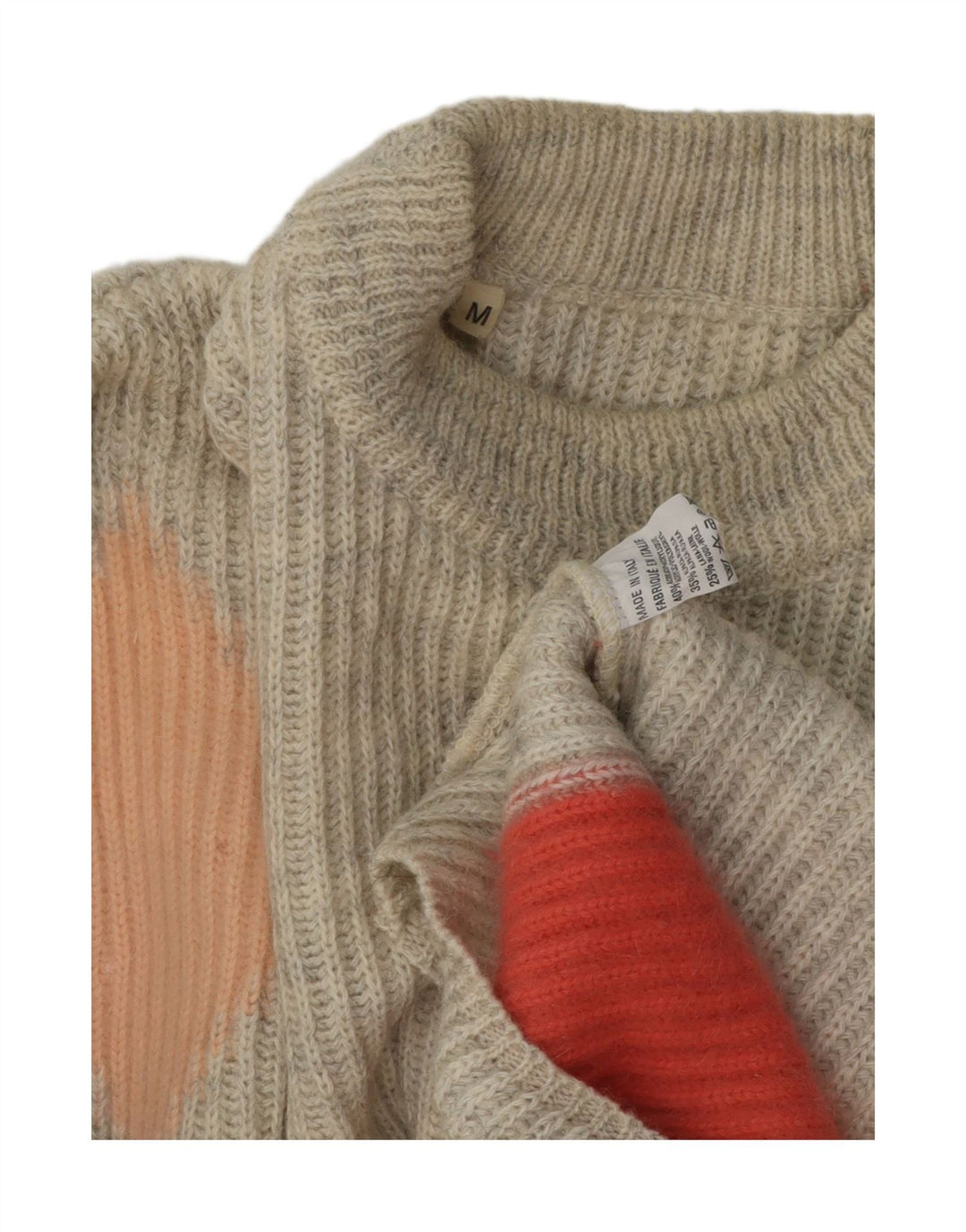 Vintage Herren Rollkragenpullover Pullover Mittelgrau Geometrisches Acryl