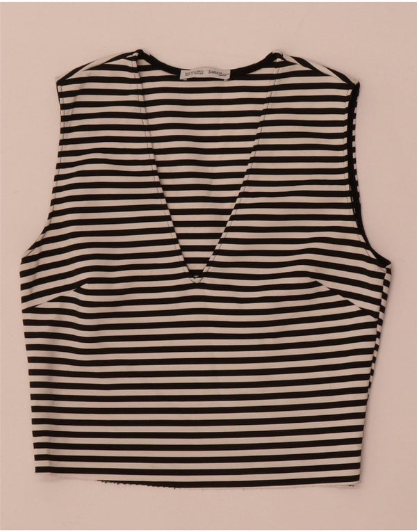 Ärmelloses Crop-Top für Damen von Zara, Größe S, Gr. 8, Schwarz, gestreift