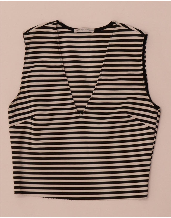 Ärmelloses Crop-Top für Damen von Zara, Größe S, Gr. 8, Schwarz, gestreift