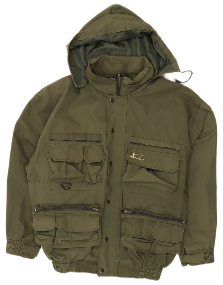 VINTAGE Herren-Utility-Jacke mit Kapuze, UK 38, mittleres Khaki-Polyester