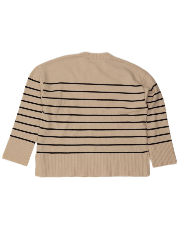 Zara Damen-Pullover mit Rundhalsausschnitt, UK 14, mittlere, cremefarbene, gestreifte Viskose
