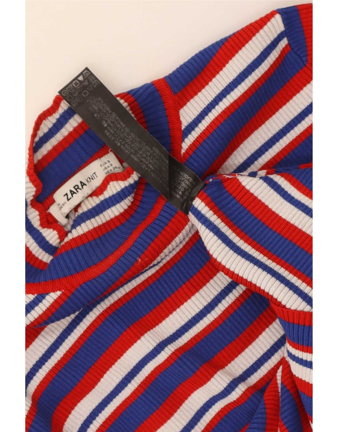 Zara Damen Crop Top Langarm UK 8 Small Mehrfarbig gestreifte Viskose