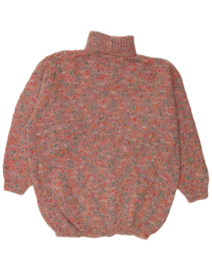 VINTAGE Damen Übergroßer Rollkragenpullover Pullover UK 20 2XL Rosa meliert