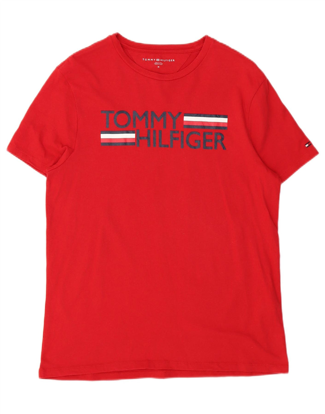 TOMMY HILFIGER Mens Graphic T-Shirt Top Medium Red Cotton Vintage Tommy Hilfiger and Second-Hand Tommy Hilfiger from Messina Hembry 
