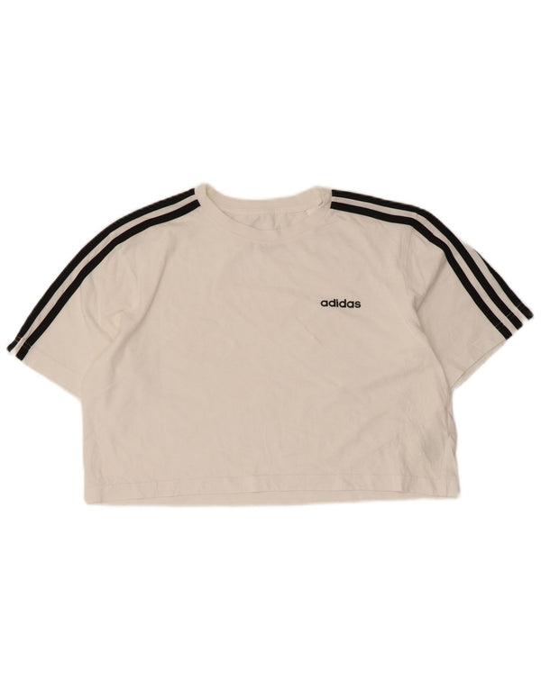 ADIDAS Damen Crop Oversized T-Shirt Top UK 4/6 XS Weiße Baumwolle