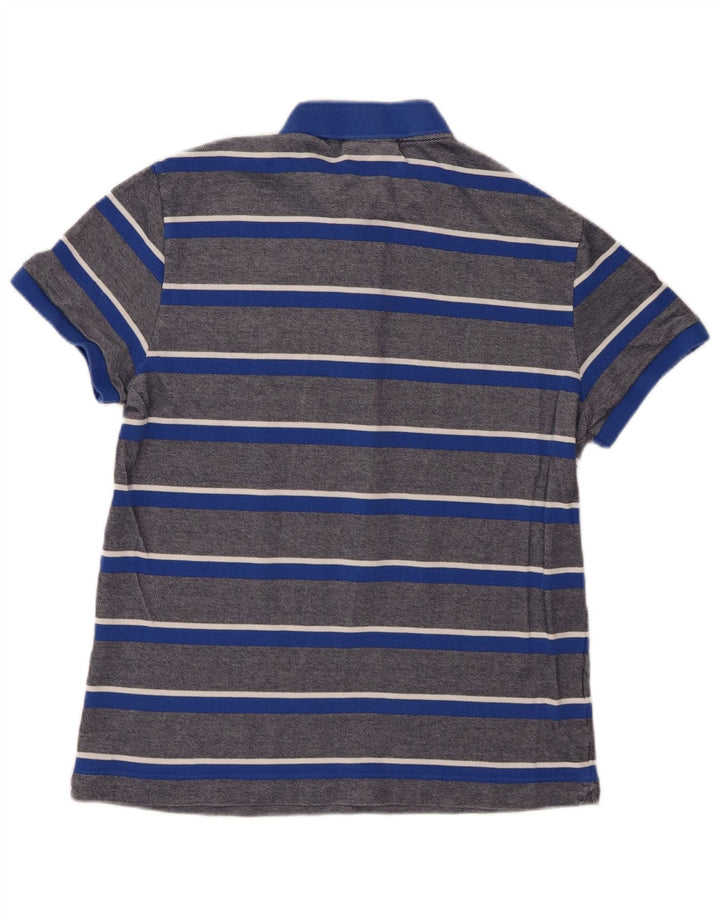 Lacoste Herren-Poloshirt mit normaler Passform, Größe 4, mittelblau, gestreift, Baumwolle