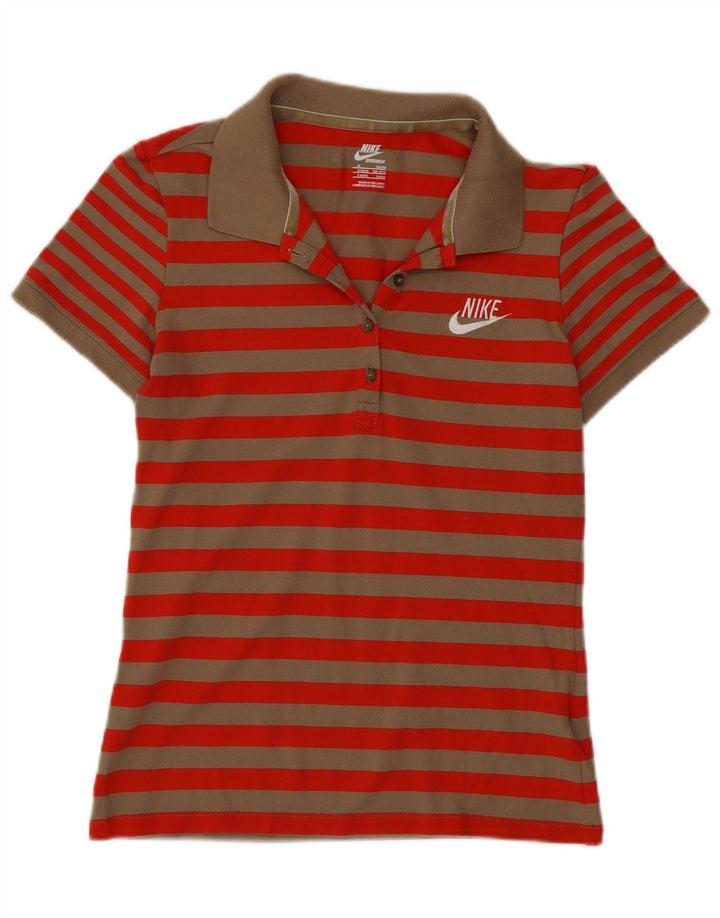 Nike Damen-Poloshirt UK 10/12 Mittelrot gestreift