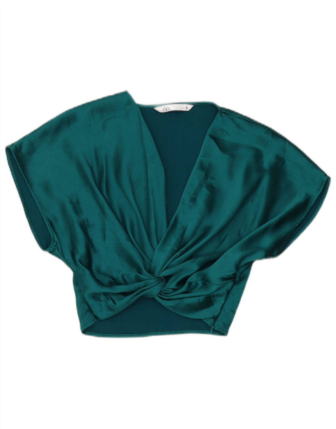 Zara Damen Crop Bluse Top UK 6 XS Grün Polyester