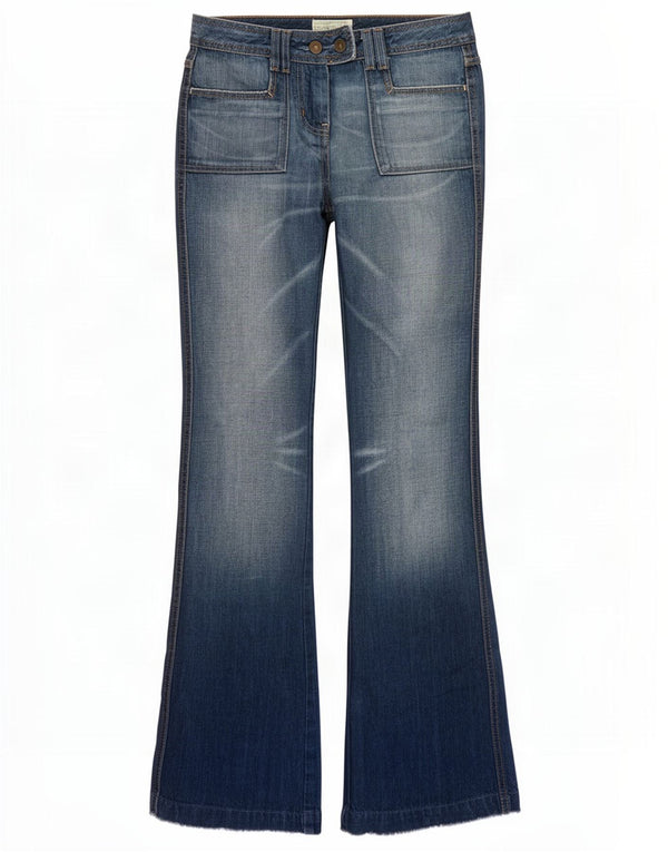 Benetton Damen Bootcut-Jeans in Acid-Waschung IT 40 Small W30 L34 Blaue Baumwolle