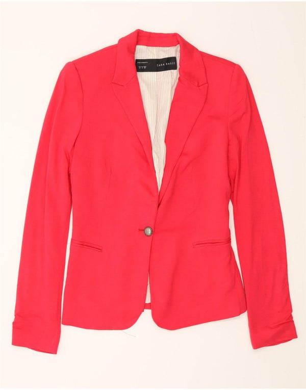 Zara Womens 1 Button Blazer Jacket UK 10 Small Pink Viscose