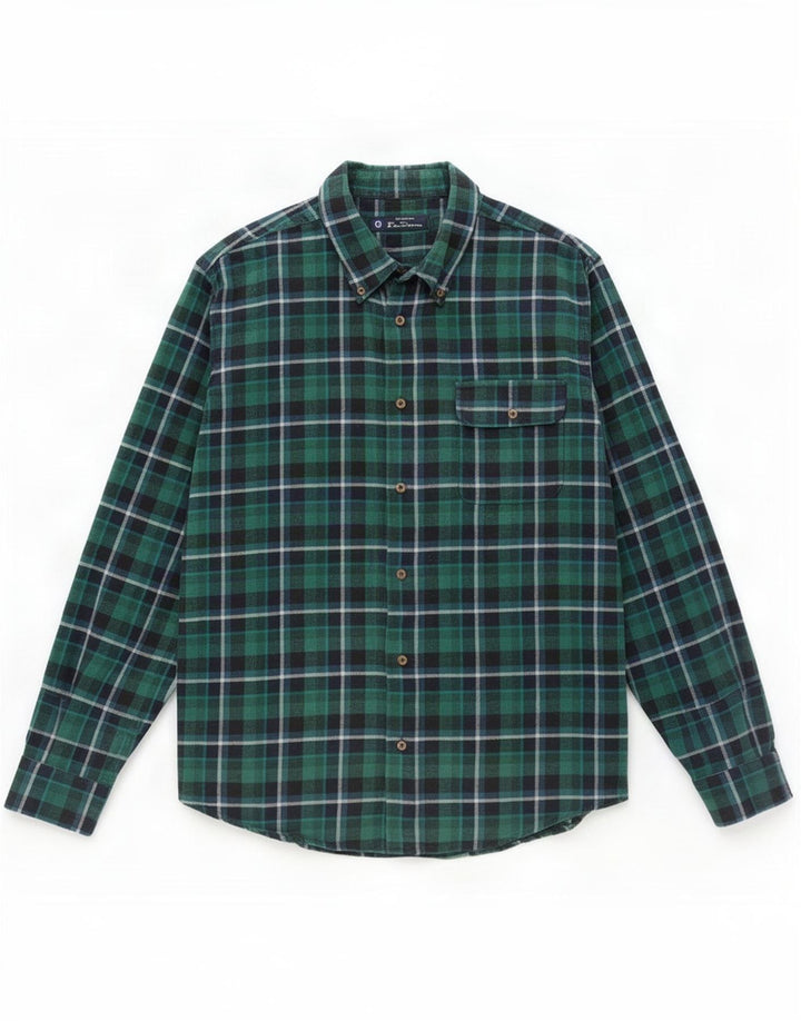 Ben Sherman Herren-Flanellhemd, groß, grün kariert