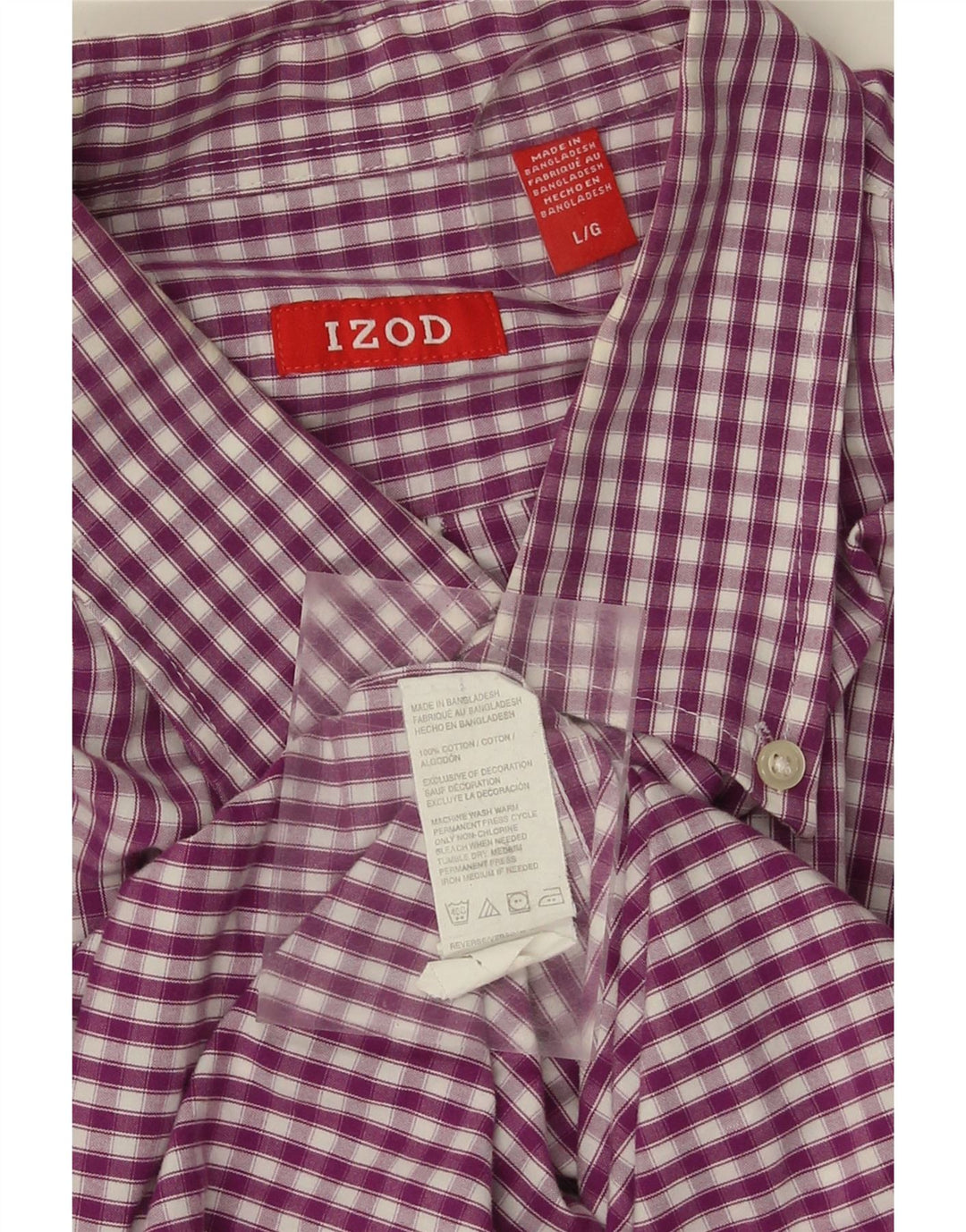 IZOD Mens Shirt Large Purple Gingham Cotton Vintage Izod and Second-Hand Izod from Messina Hembry 