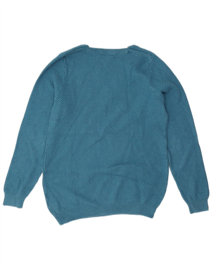 MASSIMO DUTTI Herren-Pullover mit Rundhalsausschnitt, groß, blaue Baumwolle