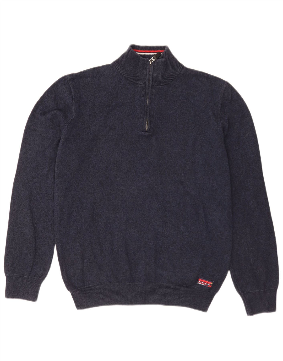 Superdry Herren-Pullover mit Reißverschluss am Hals, mittelmarineblaue Baumwolle