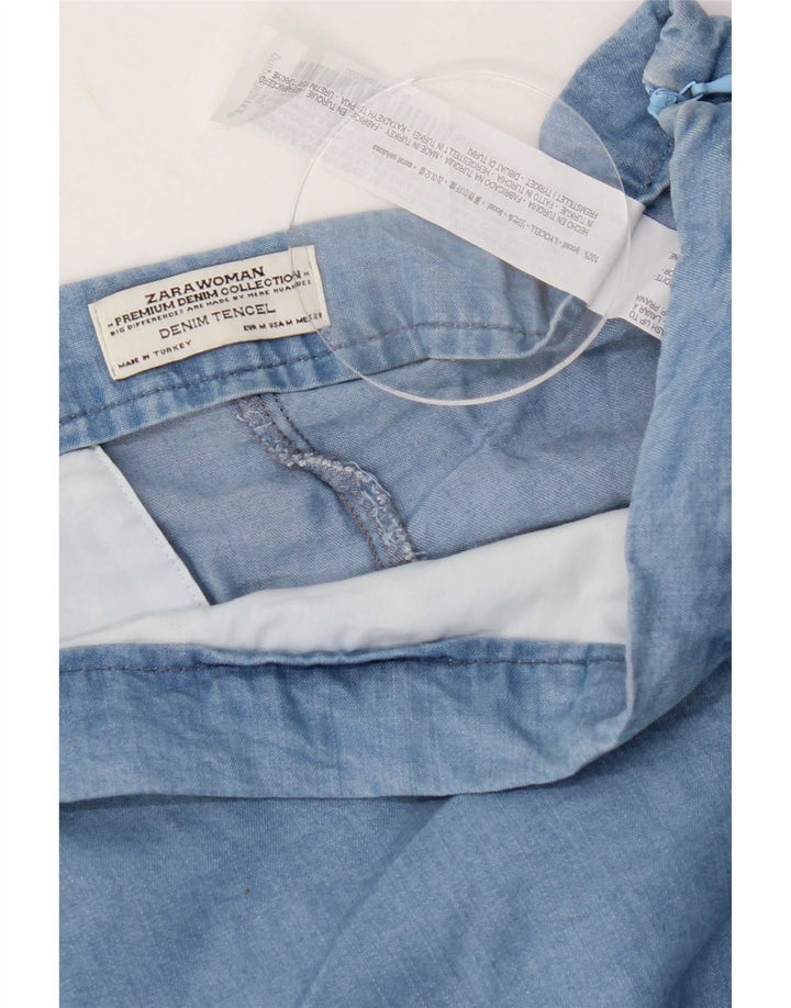 Zara Damen-Hotpants mit hoher Taille, mittelgroß, W28, blaues Lyocell