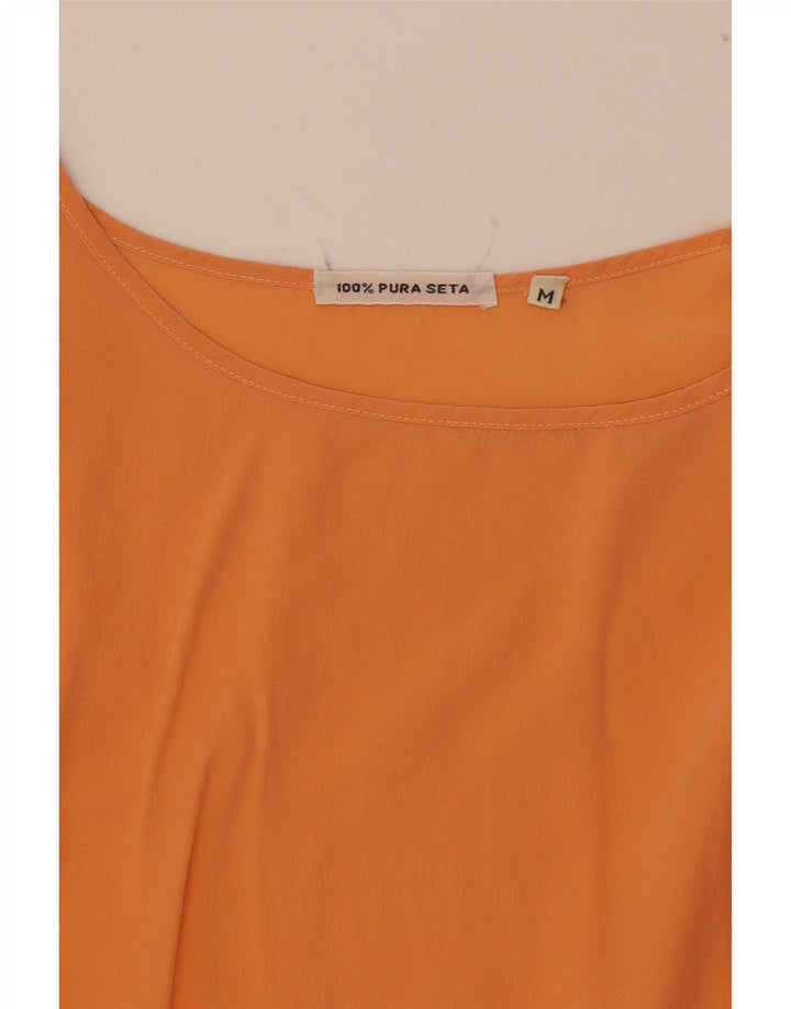 Vintage Damen Ärmelloses Blusentop UK 14 Mittelorange Seide