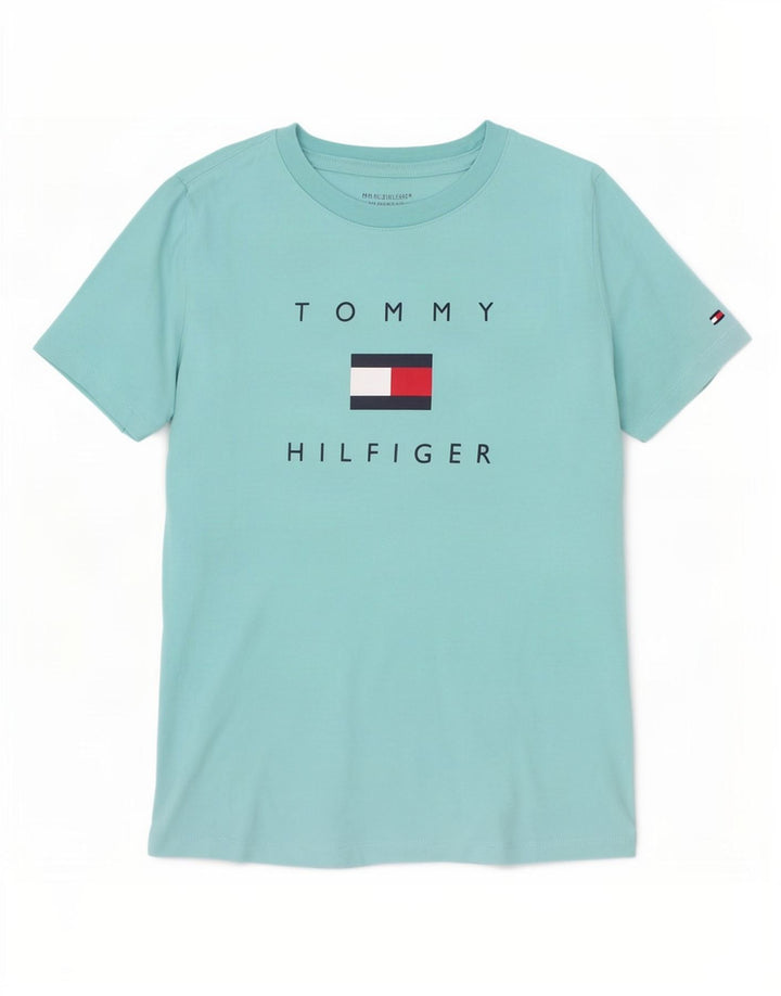 Tommy Hilfiger Jungen-T-Shirt mit Grafik, 8–9 Jahre, mittelblaue Baumwolle
