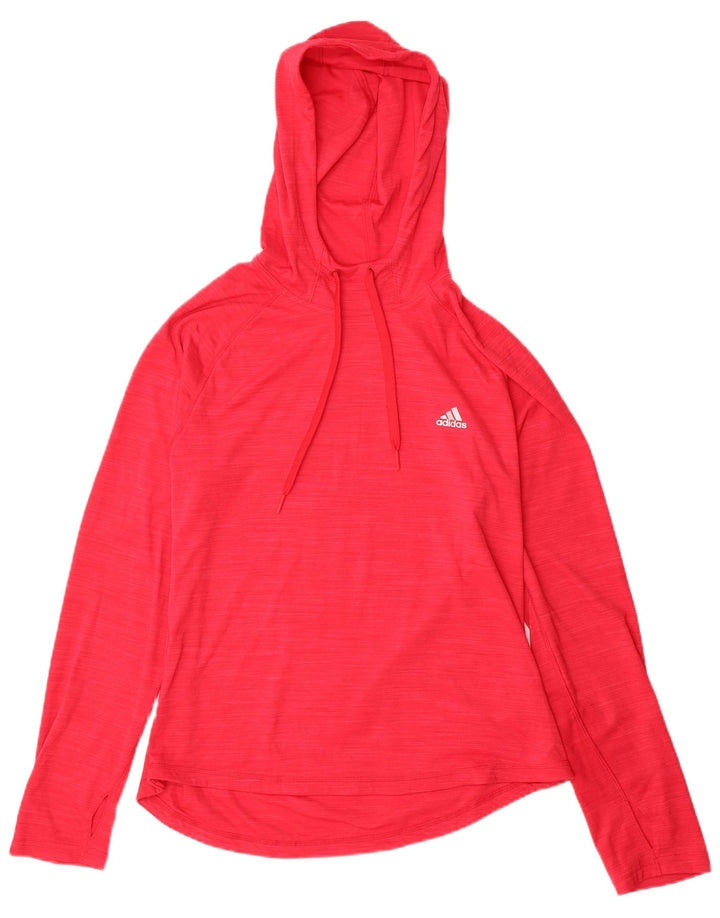 ADIDAS Damen Climalite Kapuzenoberteil Langarm UK 16/18 Large Rot meliert