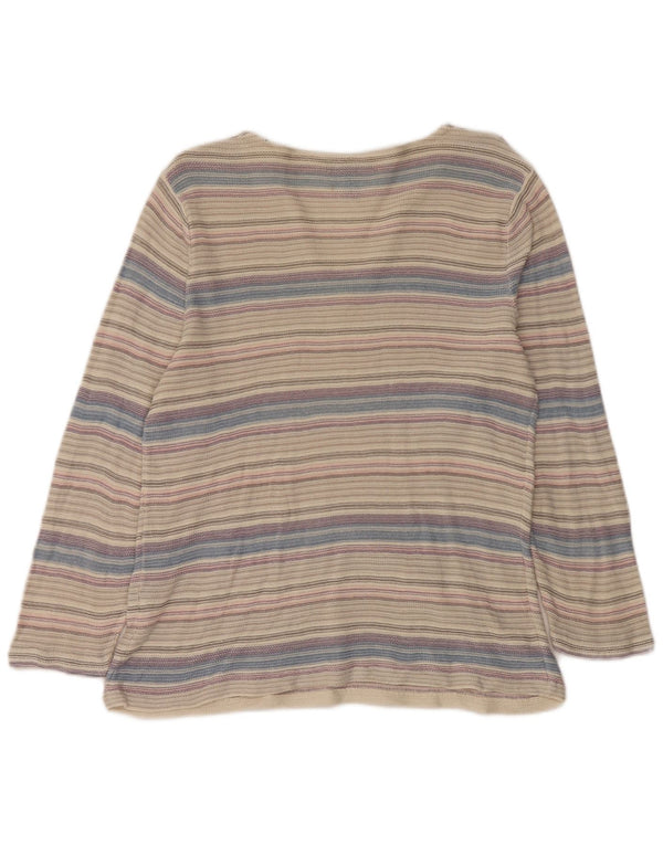 Ralph Lauren Damen-Top, 3/4-Ärmel, UK-Größe 44, Größe L, grau gestreift, Baumwolle