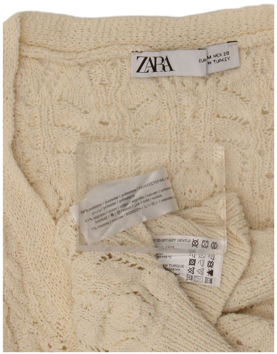 ZARA Damen Crop Ärmelloser Cardigan Pullover UK 14 Mittelbeige Polyester