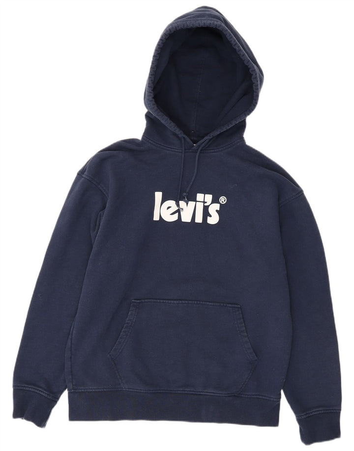Levi's Herren-Pullover mit entspanntem grafischem Kapuzenpullover, mittelmarineblaue Baumwolle