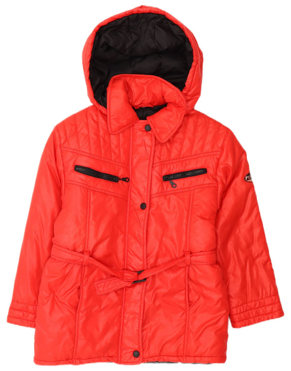 Wattierte Vintage-Jacke für Mädchen mit Kapuze, 15–16 Jahre, rotes Polyamid