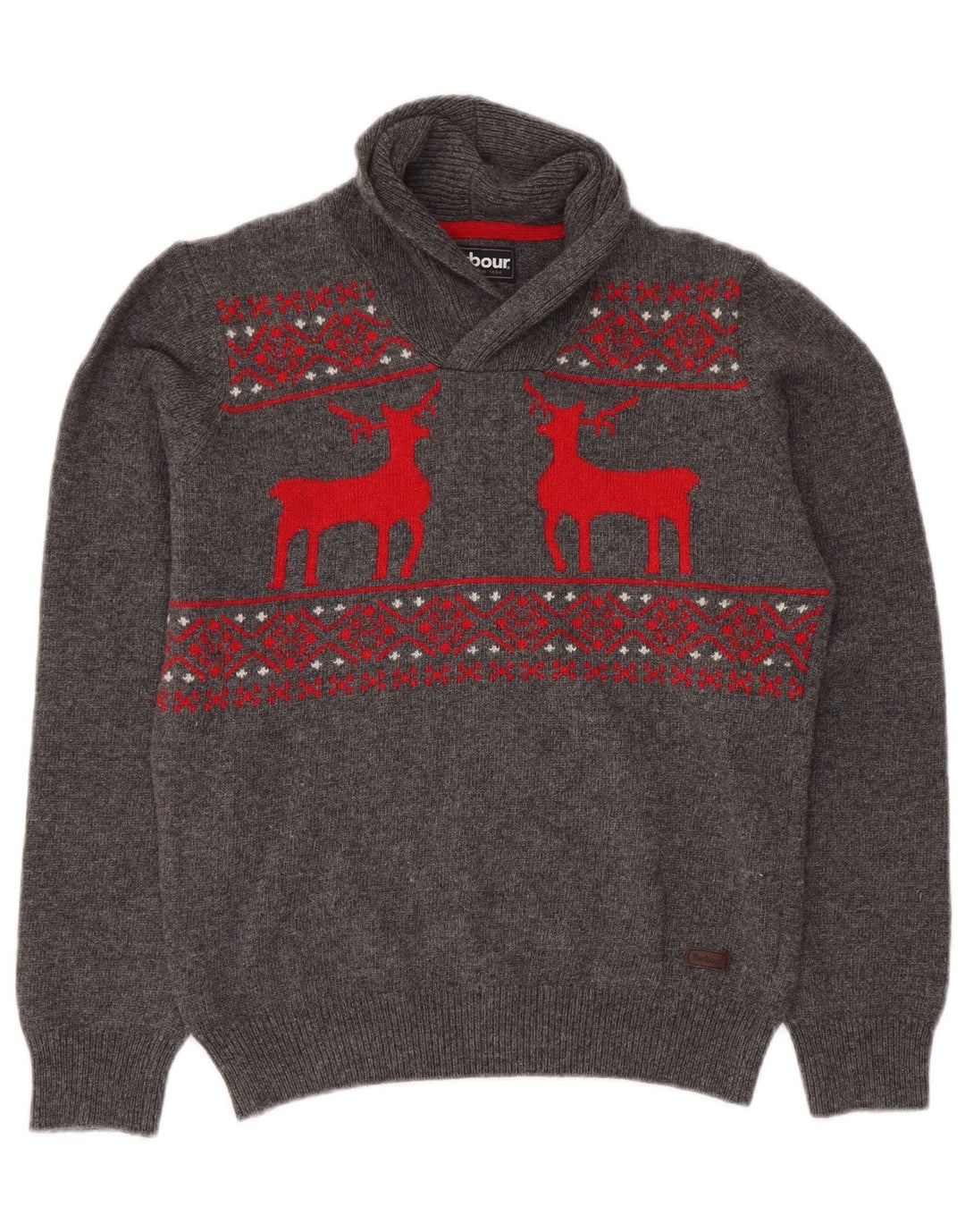 BARBOUR Jungen-Pullover mit Schalkragen, 15–16 Jahre, 2XL, graue Fair-Isle-Wolle