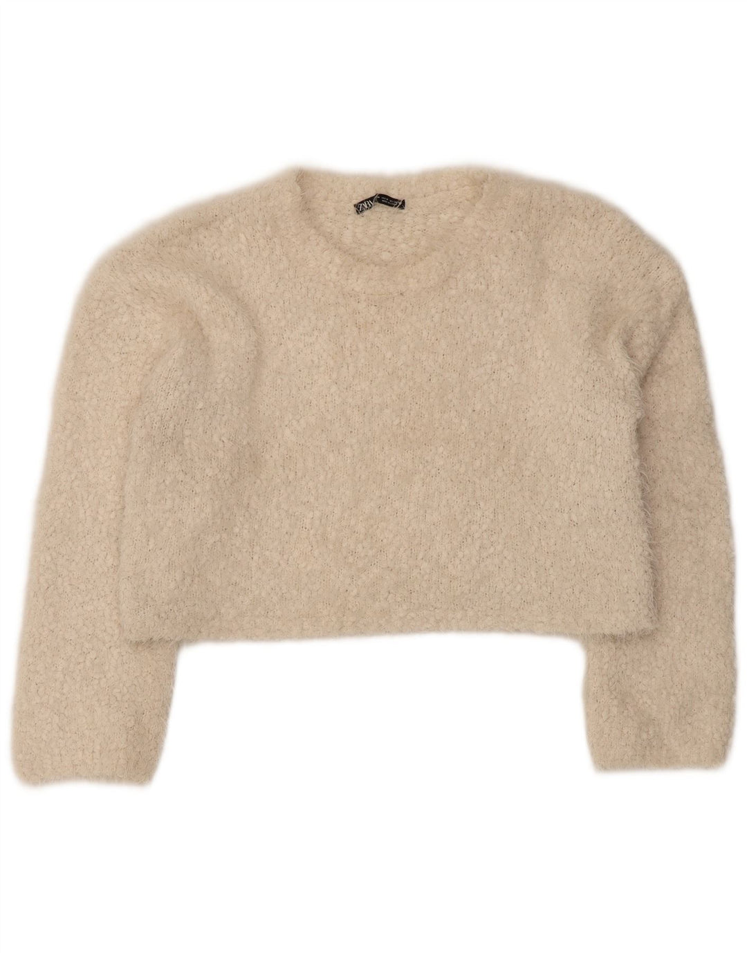 Zara Damen Crop-Pullover mit U-Boot-Ausschnitt, UK 14, mittelbeigefarbenes Polyester