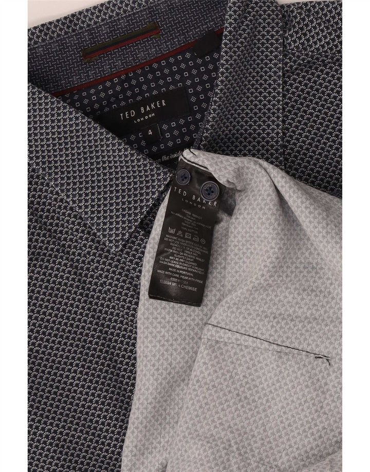 Ted Baker Herrenhemd, Größe 4, groß, marineblau gepunktete Baumwolle