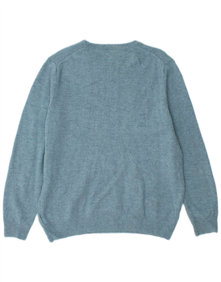 Marks & Spencer Herren-Pullover mit Rundhalsausschnitt, groß, blaue Schurwolle