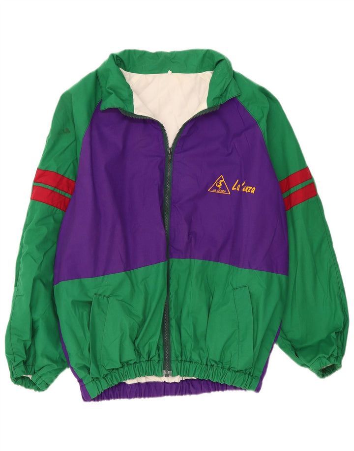 Vintage winddichte Herren-Trainingsanzug-Oberjacke IT 54 2XL grüner Farbblock