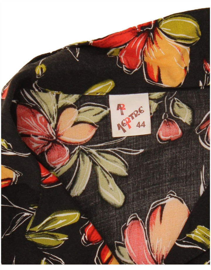Vintage Damen Kurzarmshirt IT 44 Mittelschwarz geblümt
