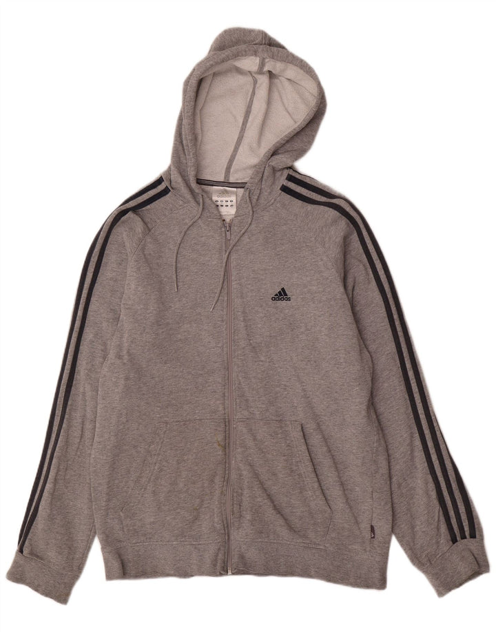 ADIDAS Herren-Kapuzenpullover mit Reißverschluss, mittelgrau gefleckte Baumwolle