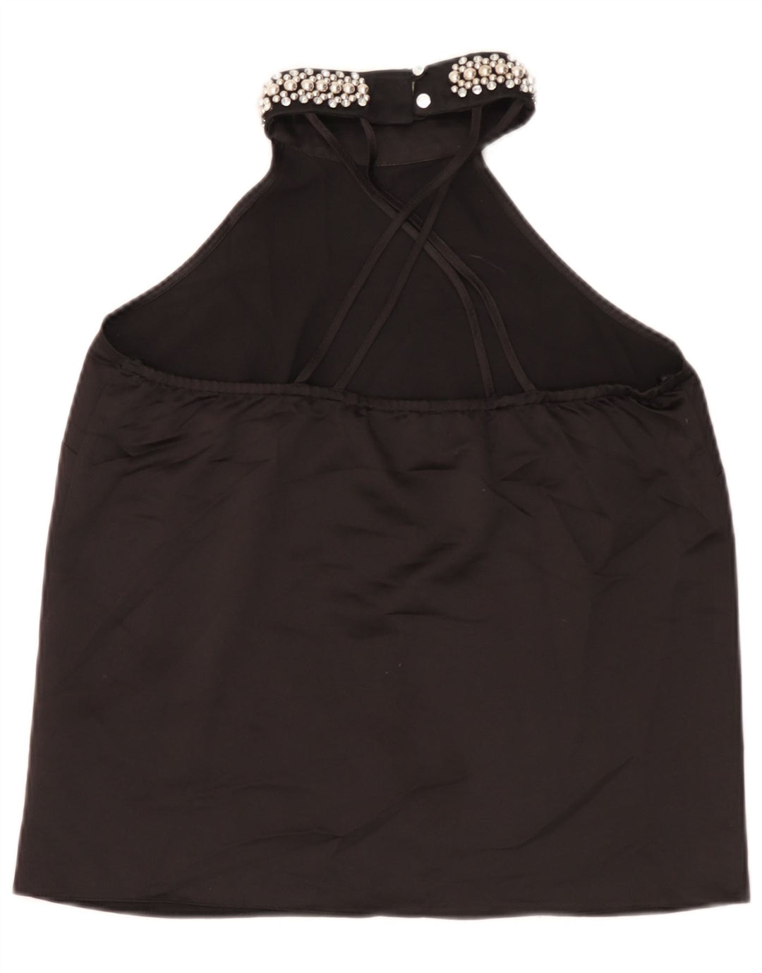 Lipsy Damen Crop Neckholder Top UK 12 Medium Schwarz Polyester