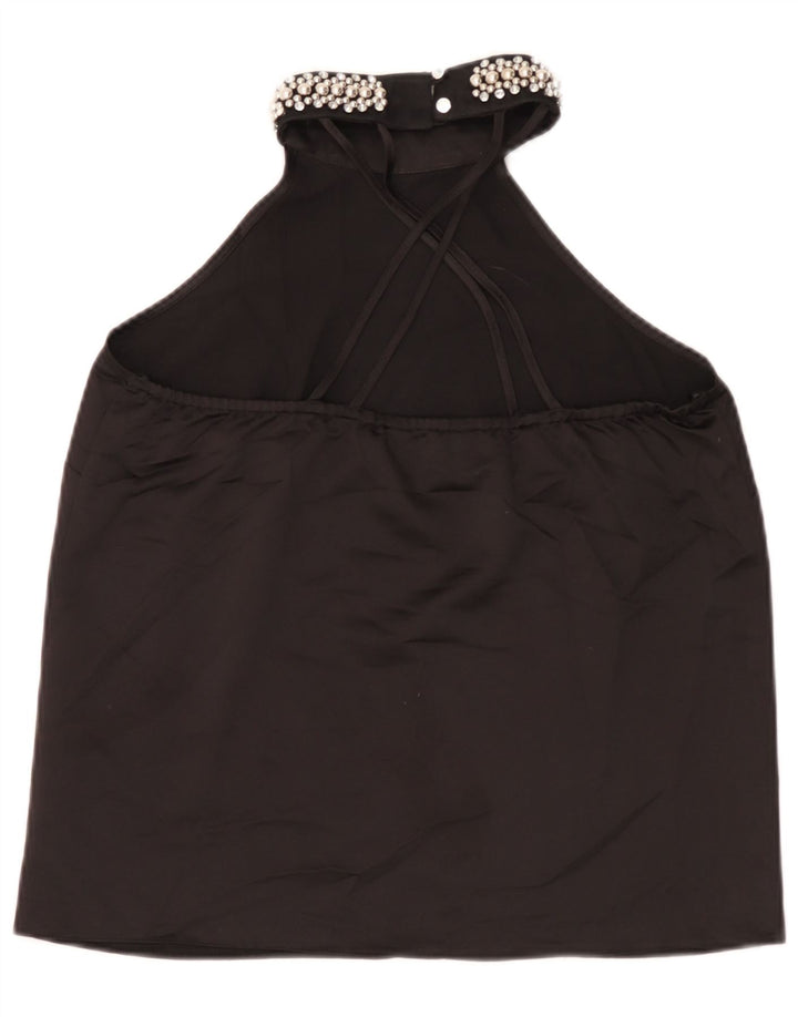 Lipsy Damen Crop Neckholder Top UK 12 Medium Schwarz Polyester