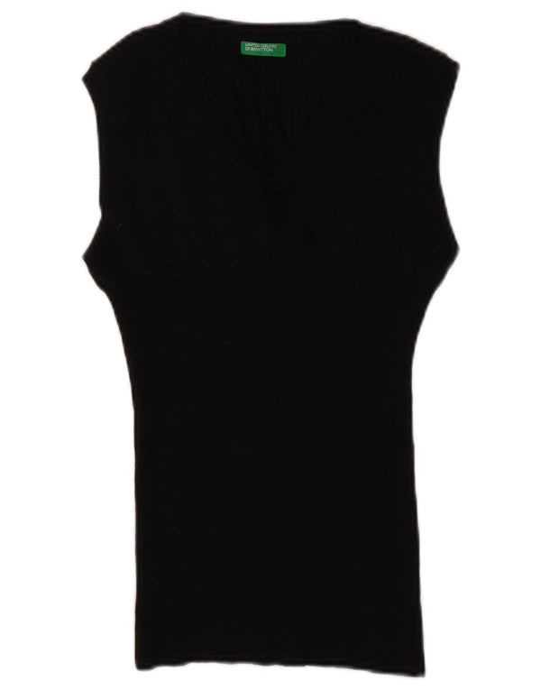 Benetton Damen Weste Tank Top UK 14 Große schwarze Wolle